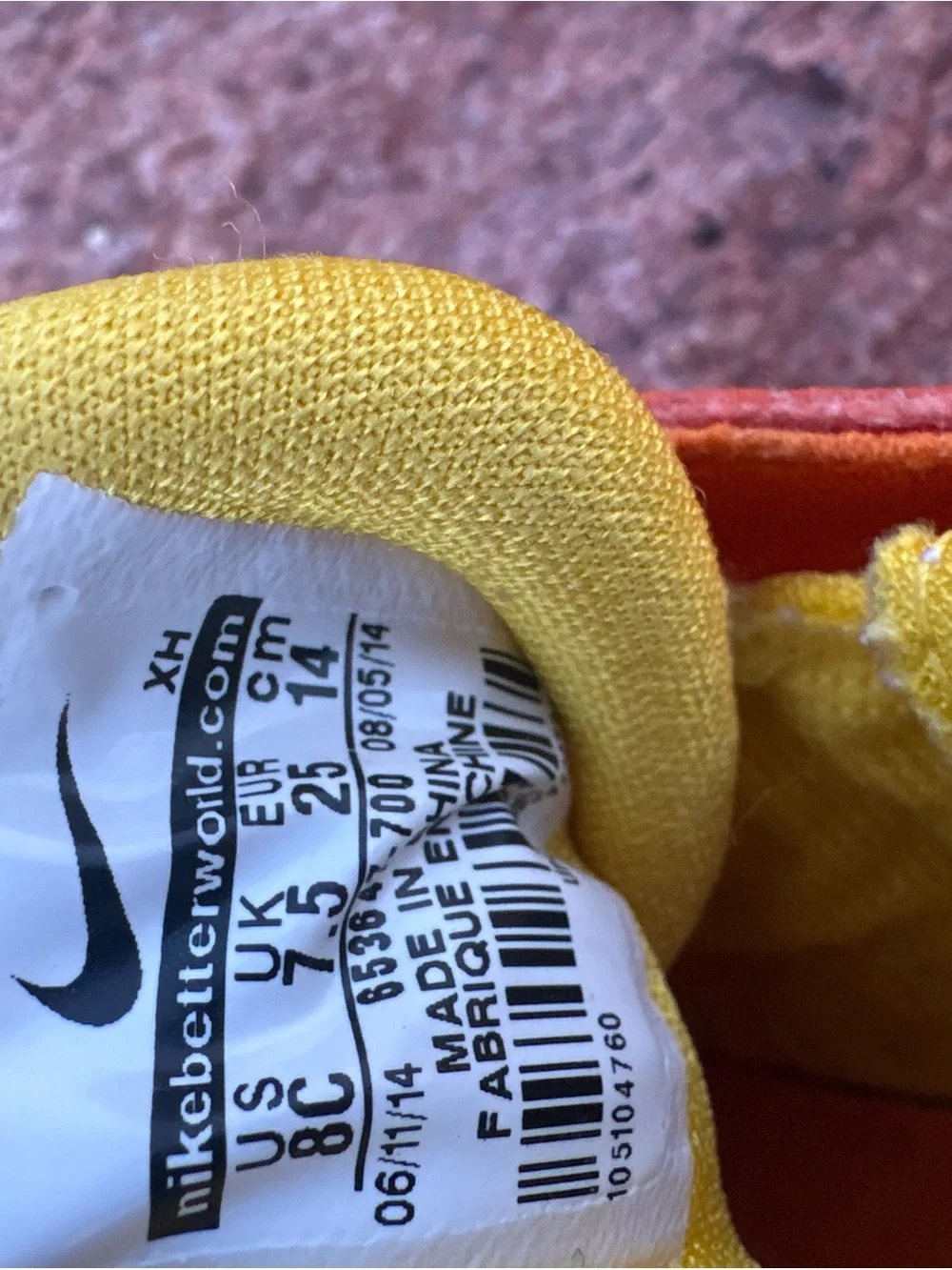 Nike Kids Orange and Yellow Hook-and-Loop Sneakers with Blue Swoosh